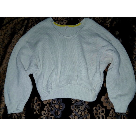 Free People 100%Cotton Boho Oatmeal Sweater Sz M Slouchy Oversized Coastal Chic - Picture 3 of 9